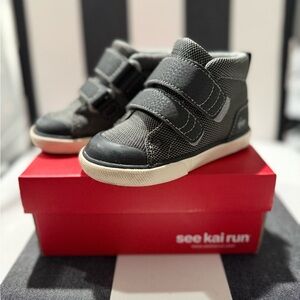 See Kai Run Gray & Black Kids' High-Top Sneakers with Dual Velcro